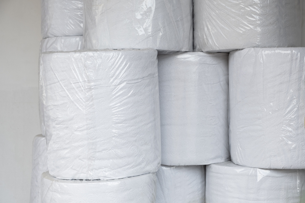 Large,Rolls,Of,White,Paper,Are,Individually,Wrapped,In,Clear